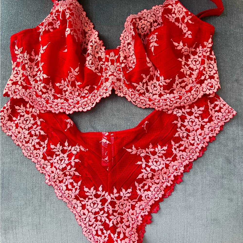 Wacoal Red Lace Bra and Pantie Set
